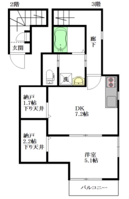 REVEUR中野南台(1SDK/3階)の間取り写真