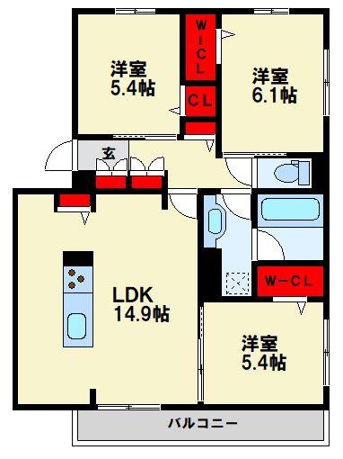 TORISIA相生町(3LDK/3階)の間取り写真