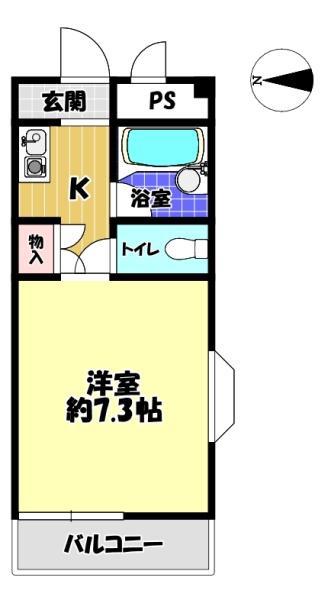 ロアール尾崎(1K/1階)の間取り写真