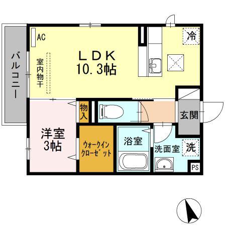 ハイブリッジ恵和町(1LDK/1階)の間取り写真