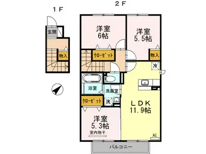 ルミエール B棟(3LDK/2階)の間取り写真