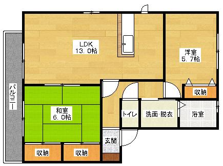 リバティ・ハイム(2LDK/2階)の間取り写真