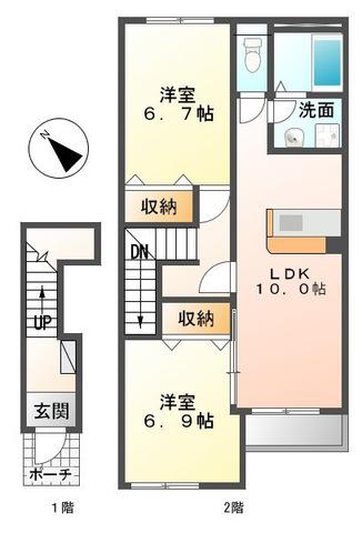 GREEN CALMIV(2LDK/2階)の間取り写真