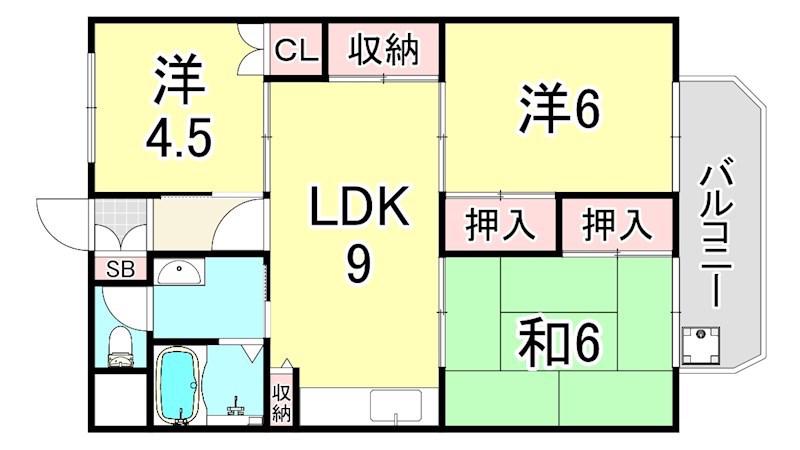 パールハイツ竹若(3LDK/4階)の間取り写真