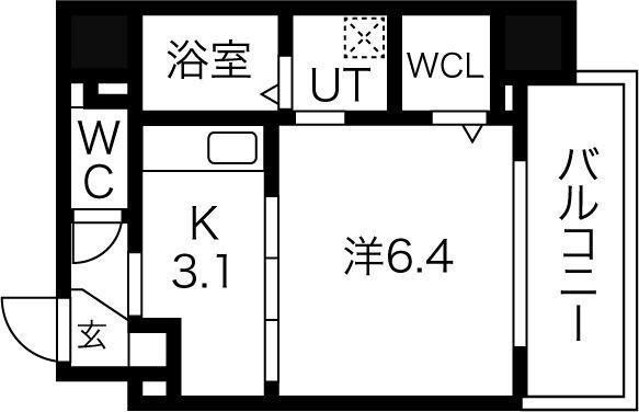 OAK弥栄 夕陽ヶ丘(1K/6階)の間取り写真