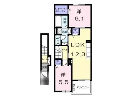 聖和町アパート(2LDK/2階)の間取り写真
