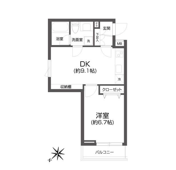 パセオ中目黒(1DK/1階)の間取り写真