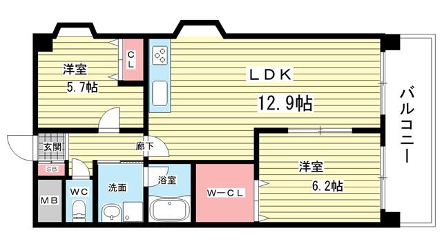 ハイツくれない(2LDK/4階)の間取り写真