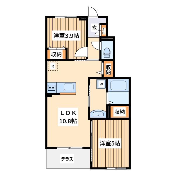 サンルージュ(2LDK/1階)の間取り写真