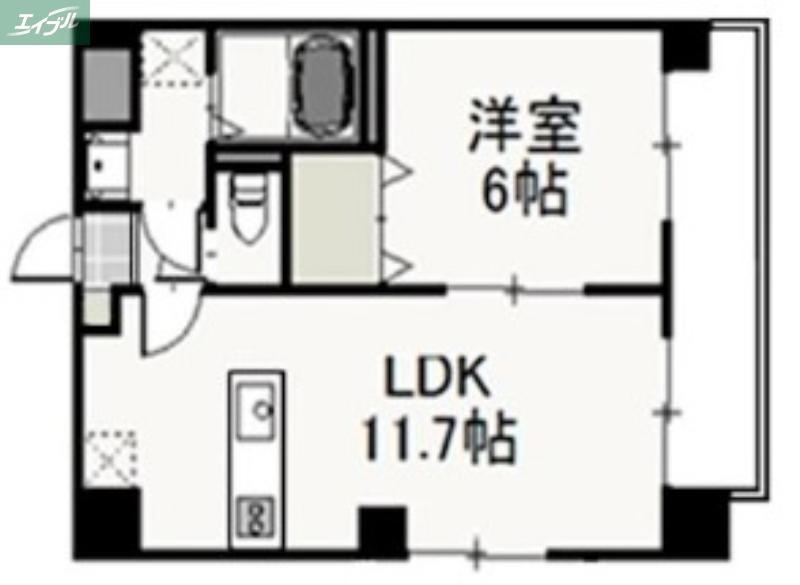 エルベ瓦町(1LDK/5階)の間取り写真