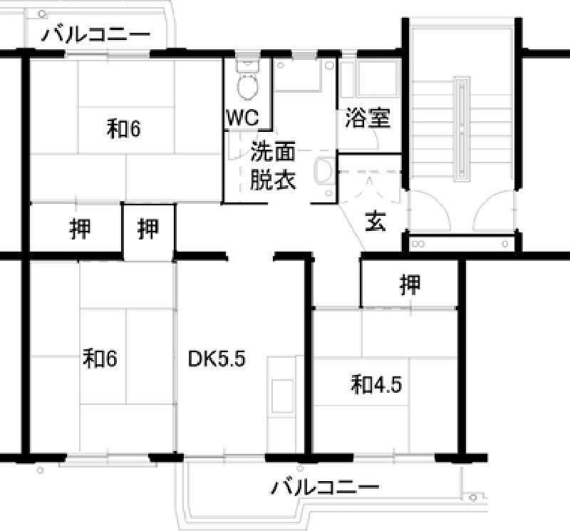本城西7000棟(3DK/3階)の間取り写真