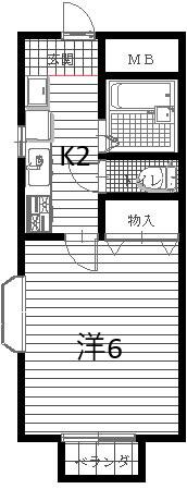カーサヒルサイドE棟(1K/2階)の間取り写真