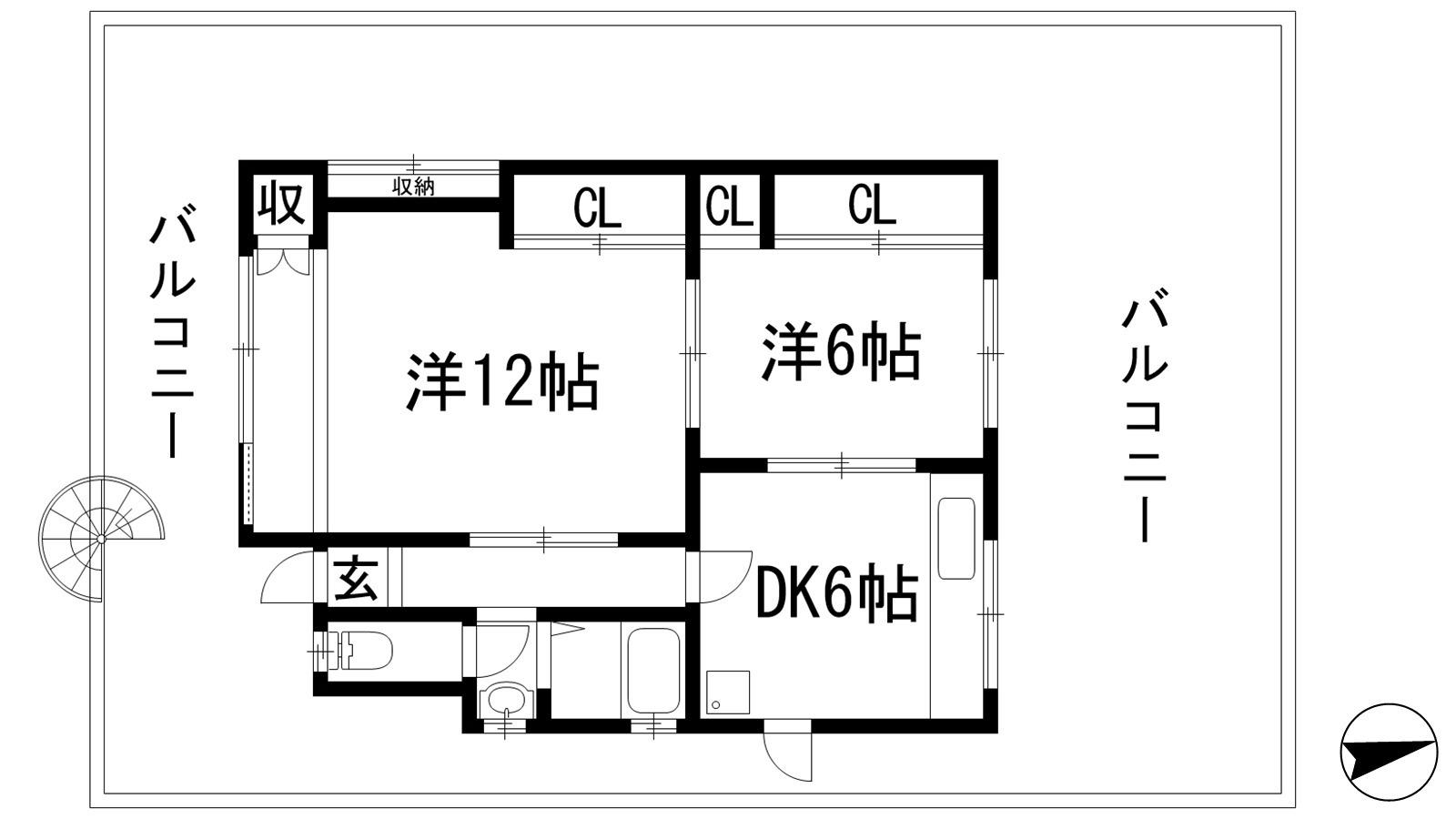 マンション鴨(2DK/3階)の間取り写真