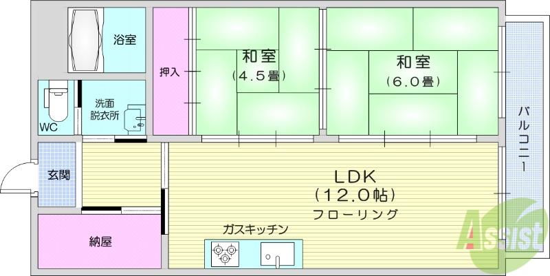 ハイライフ北仙台(2LDK/2階)の間取り写真