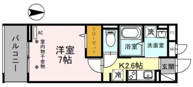 レーヴ・シェソワ(1K/2階)の間取り写真