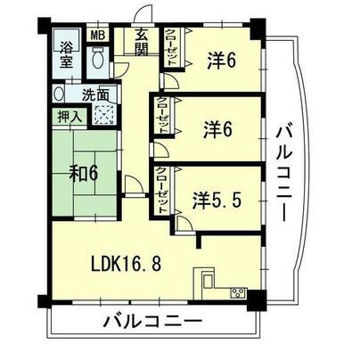 フラワーマンション城西(4LDK/3階)の間取り写真