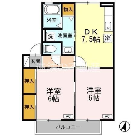 メルベーユ B(2DK/2階)の間取り写真