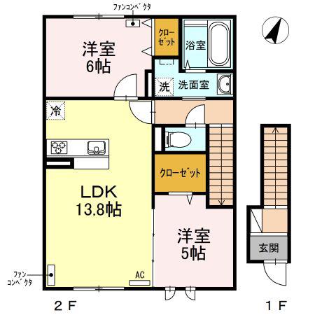 サニーコート・ドエル(2LDK/2階)の間取り写真