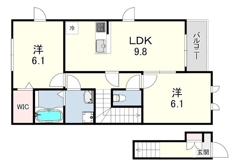 リュクス西明石2(2LDK/2階)の間取り写真
