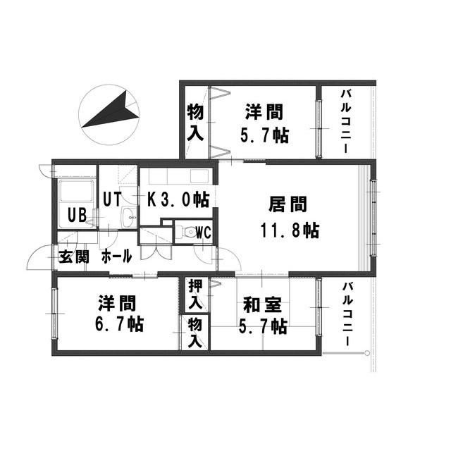 グランメール 川下(3LDK/1階)の間取り写真