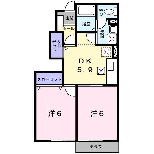 パティオカーサI(2DK/1階)の間取り写真