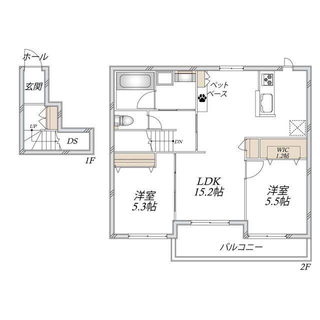 サンクドゥボヌール(2LDK/2階)の間取り写真