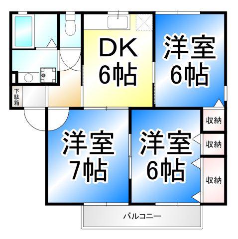 コスモスパーク稲里ウエスト C(3DK/2階)の間取り写真
