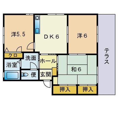 エルミタージュ坪見弐番館H棟(3DK/1階)の間取り写真