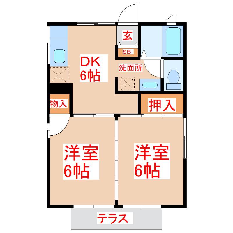 コーポエナ(2DK/1階)の間取り写真