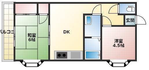 赤田ハイツ(2DK/1階)の間取り写真