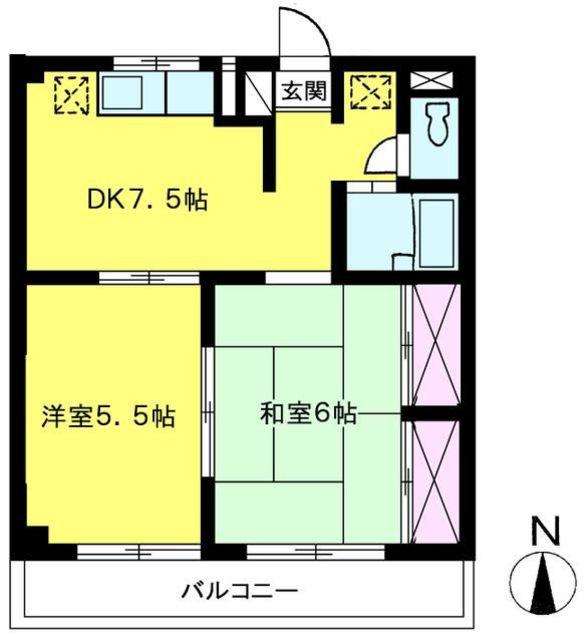 エステートピアカモシタ(2DK/3階)の間取り写真