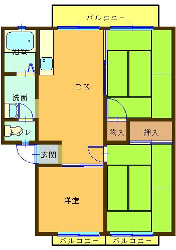 アーバン池田B棟(3DK/2階)の間取り写真