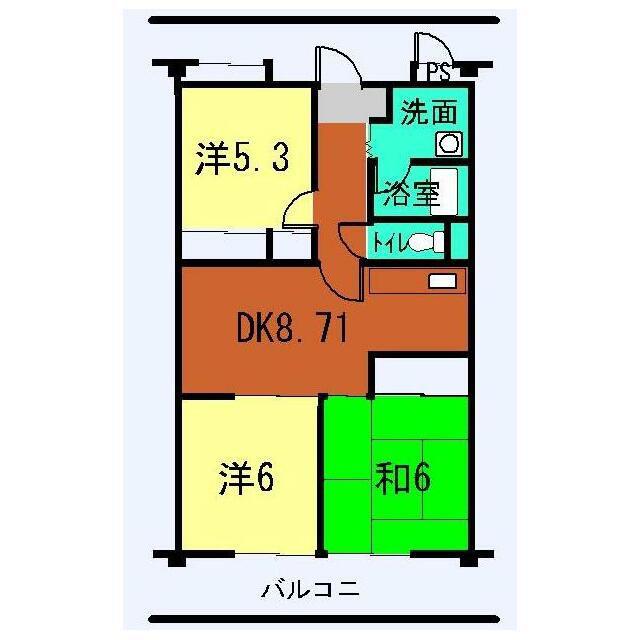 アーバン枇杷坂(3DK/2階)の間取り写真