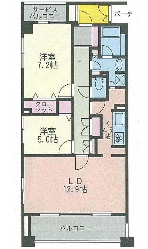 CASSIA横濱ガーデン山(2LDK/2階)の間取り写真