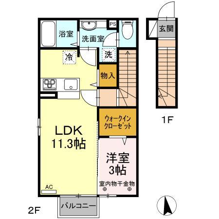 ピュアタウンF(1LDK/2階)の間取り写真