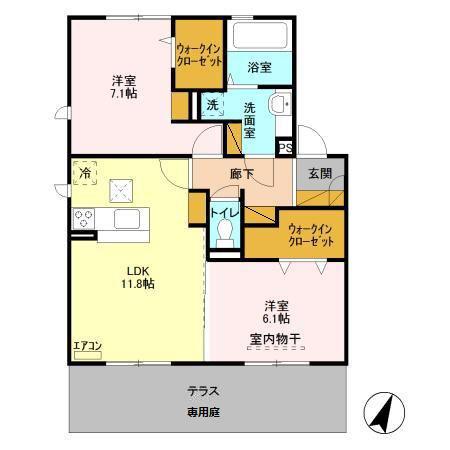 ヴィラージュB(2LDK/1階)の間取り写真