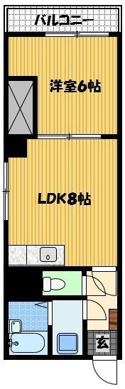 グランドハイツ勝山(1DK/4階)の間取り写真