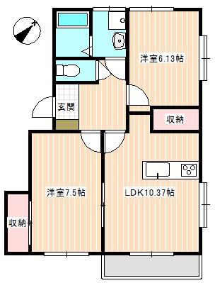 イルソーレI(2LDK/1階)の間取り写真