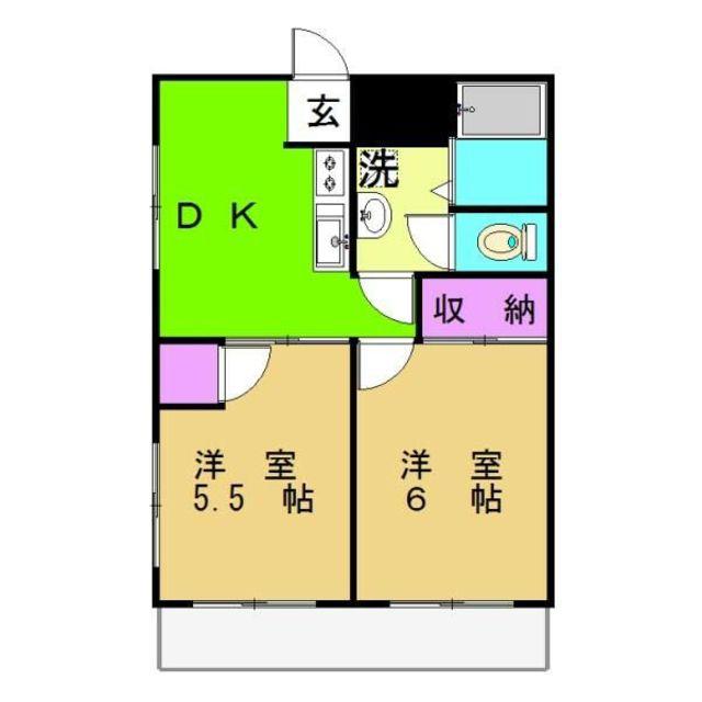 ヒルトップ梶ヶ谷(2DK/1階)の間取り写真
