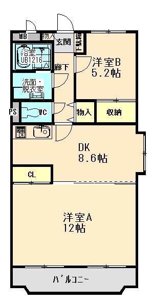 サニーサイドテラス(2DK/2階)の間取り写真
