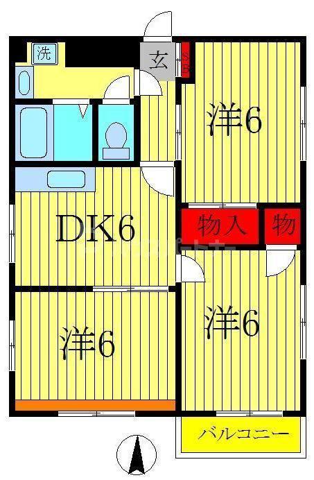 ヒルトップ南流山(3DK/2階)の間取り写真