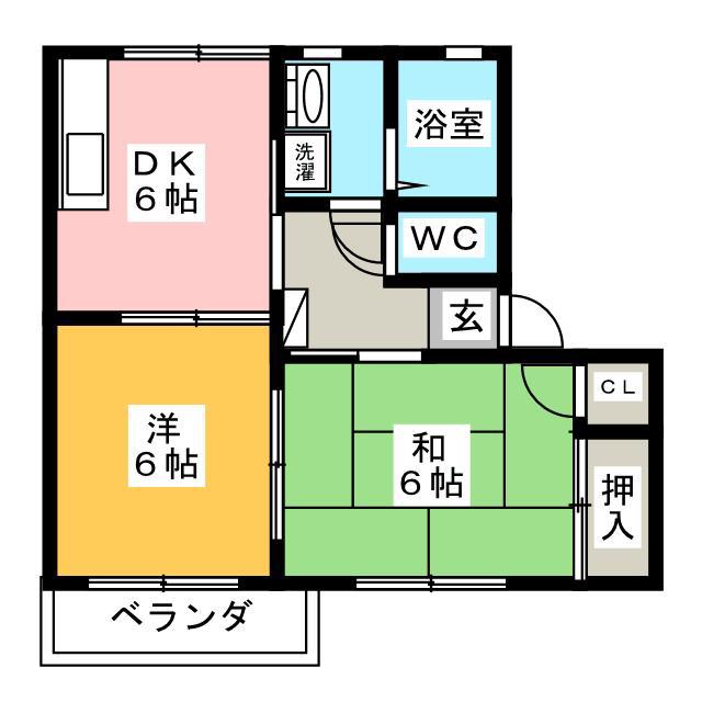 アップルヤマハ A(2DK/1階)の間取り写真