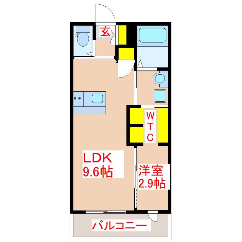 LAND MARK南郡元(1LDK/1階)の間取り写真
