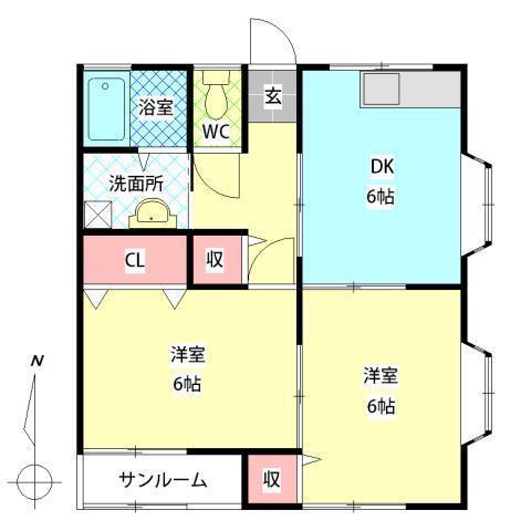 サングレイス宗方(2DK/1階)の間取り写真