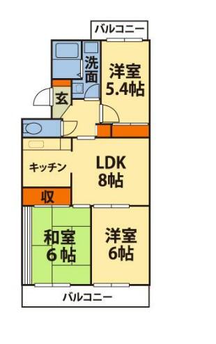 パークハイツ胡録台(3LDK/2階)の間取り写真