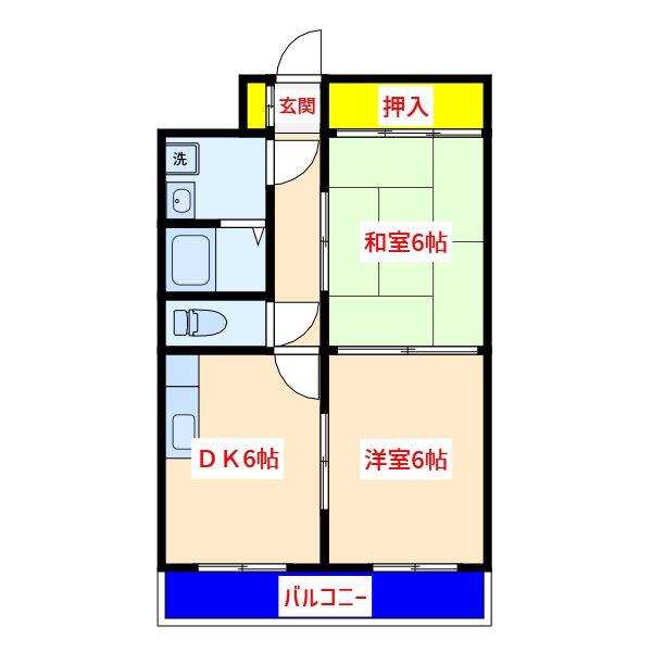 センタービル(2DK/6階)の間取り写真