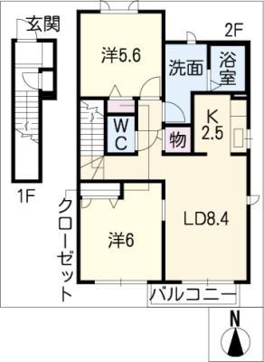 メープル・リーフ和 B棟(2LDK/2階)の間取り写真