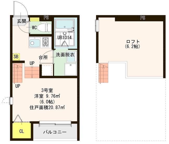 ARBRE志賀本通(ワンルーム/2階)の間取り写真