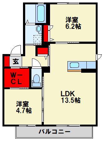 セレッソII(2LDK/1階)の間取り写真