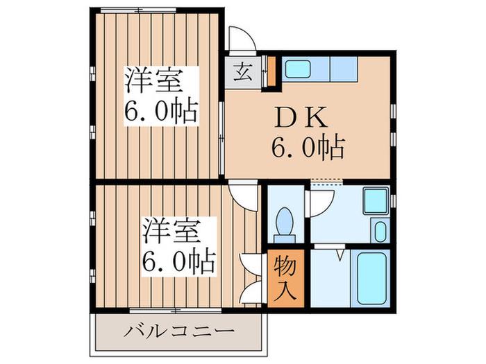 ＪＲ中央線 武蔵小金井駅 徒歩10分 2階建 築33年(2DK/2階)の間取り写真